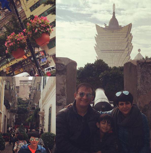 Actress Mandira Bedi, who is on a vacation with her family in Macau, says her son is having a gala time. She rose to fame from the popular show ‘Shanti’ in 1994 which aired on Doordarshan.