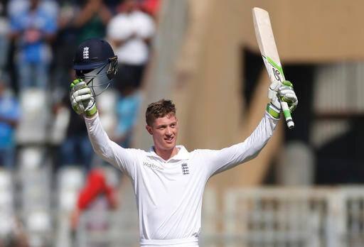 Replacing the injured Hameed, Jennings particularly impressed with his range of sweep shots against Indian spin trio of Ashwin, Jadeja and Yadav nothcing up 112 in Mumbai. (Source: AP)