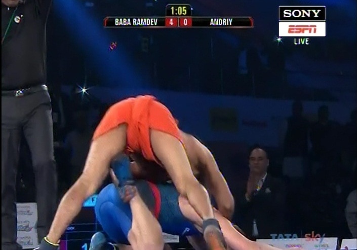 Baba Ramdev beats Olympic medalist Andrey Stadnik 12-0 in friendly bout Baba Ramdev beats Olympic medalist Andrey Stadnik 12-0 in friendly bout