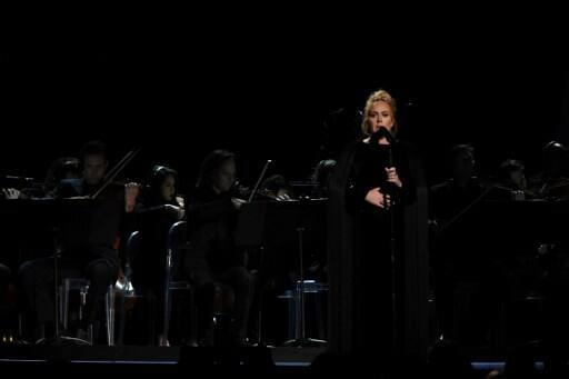 Adele opened the show singing her hit “Hello,” in a performance that was somewhat shaky at first but still showed her power as a vocalist. (Picture credit: AFPForum)