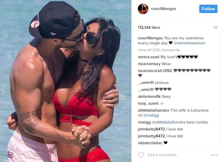 Chelsea star Cesc Fabregas shared a loved picture, again from a beach, with caption: “you are my Valentine every single day.” (Photo: Instagram)