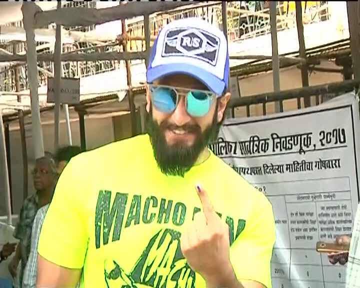 Handsome hunk Ranveer Singh smiled for the cameras after he voted.