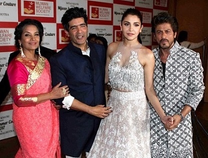Fashion designer Manish Malhotra, Bollywood actors Shahrukh Khan, Anushka Sharma and Shabana Azmi during the Mijwan Summer 2017 fashion show in Mumbai, India on March 5, 2017. (Utsav Devdutta/SOLARIS IMAGES)