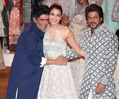 Superstar Shah Rukh Khan, Anushka Sharma and fashion designer Manish Malhotra. (Image courtesy- Solaris)))
