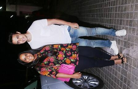Bollywood actor Salman Khan's sister Arpita Khan Sharma along with her husband Aayush Sharma during the screening of film Badrinath Ki Dulhania in Mumbai, India on March 9, 2017. (SOLARIS IMAGES)