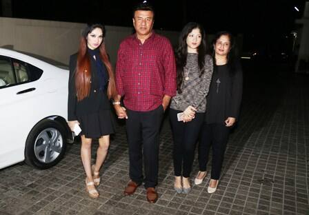 Bollywood music composer Anu Malik with wife Anju Anu Malik children Anmol Malik and Ada Malik during the screening of film Badrinath Ki Dulhania in Mumbai, India on March 9, 2017. (SOLARIS IMAGES)