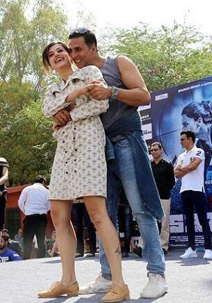 Bollywood actors Akshay Kumar and Taapsee Pannu during the promotion of film Naam Shabana in New Delhi, India on March 27, 2017. (Jyoti Kapoor/SOLARIS IMAGES)