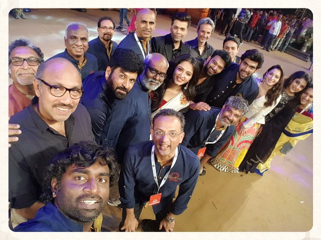 The 'Baahubali' team at a pre-release event in Hyderabad (PC: Twitter/Dharma Productions)