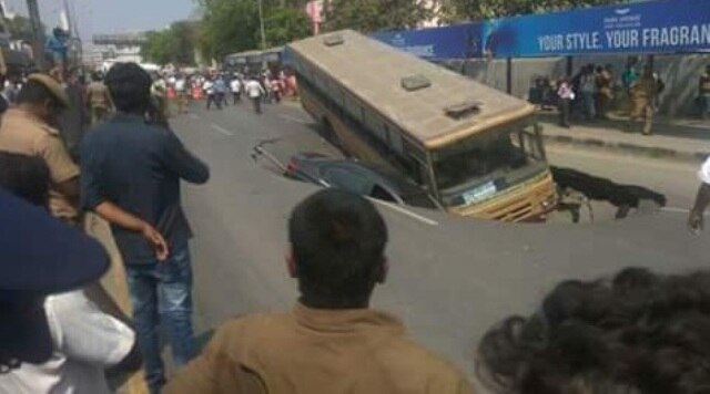 Major cave-in on Chennai road swallows vehicles