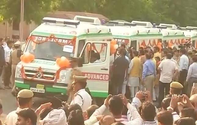 Adityanath flags off ambulances laced with life-saving technology Adityanath flags off ambulances laced with life-saving technology