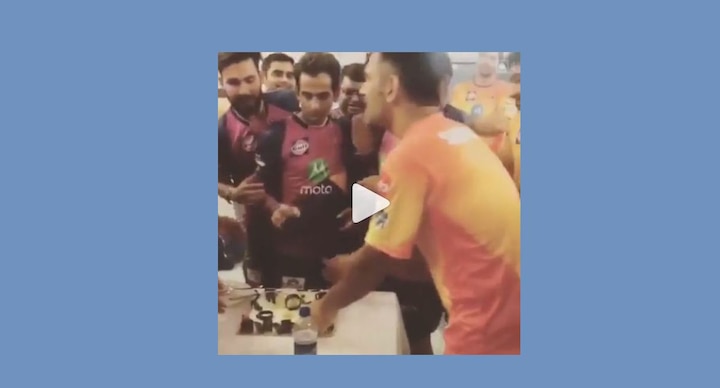 'Abey Khaa na, Bohot accha cake hai', Dhoni tells RPS teammates after RCB win 'Abey Khaa na, Bohot accha cake hai', Dhoni tells RPS teammates after RCB win