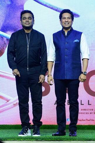 Film's music has been given by legendary musician A.R.Rahman.Bollywood music composer A R Rahman and Former Indian cricket player Sachin Tendulkar during the song launch of film Sachin, A Billion Dreams, in Mumbai, India on May 9, 2017. (Sanket Shinde/SOLARIS IMAGES)