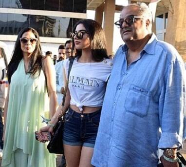 Bollywood actor Sridevi with her daughter Khushi and filmmaker Boney Kapoor