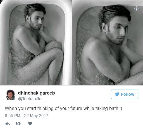 Ranveer Singh's old bathtub picture hits internet again and Twitteratis are having a field day