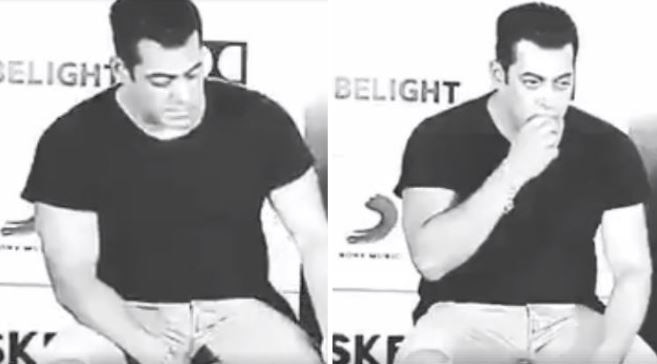 Salman Khan caught 'eating' his jeans at a press event; Watch the clip here Salman Khan caught 'eating' his jeans at a press event; Watch the clip here