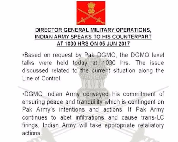 Pakistan extends an olive branch; Pak DGMO calls Indian counterpart Pakistan extends an olive branch; Pak DGMO calls Indian counterpart