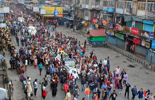 The 92 km long NH 31A connects Sevoke in Darjeeling district to Gangtok and is considered the lifeline of Sikkim. Around 30 km of the highway passes through West Bengal. --Caption: Activists of Gorkha Janmukti Morcha (GJM) take out a funeral procession with the bodies of their three activists who were killed Saturday in Darjeeling, India, Sunday, June 18, 2017. (AP Photo)