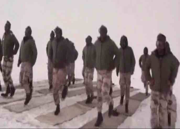 The Indo-Tibetan Border Police (ITBP) jawans performed yoga at a height of 18,000 feet in Ladakh.