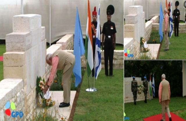 PM Narendra Modi lays wreath at cemetery for Indian soldiers of WWI in Haifa, Israel PM Narendra Modi lays wreath at cemetery for Indian soldiers of WWI in Haifa, Israel