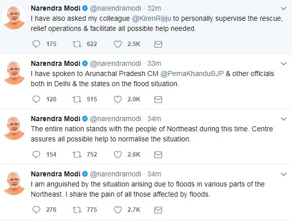Anguished by situation arising due to floods in Northeast: PM Modi