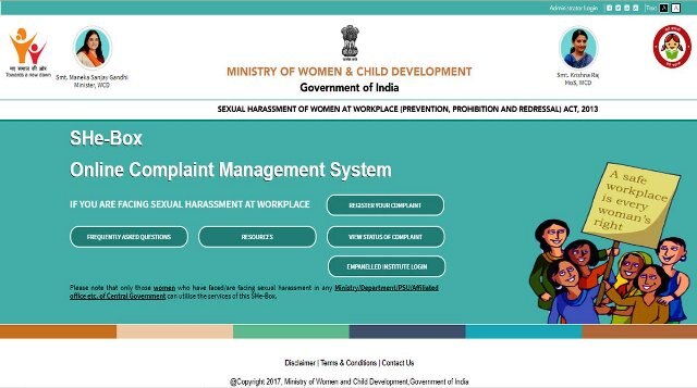 Govt launches 'SHe-box' portal for sexual harassment complaints Govt launches 'SHe-box' portal for sexual harassment complaints