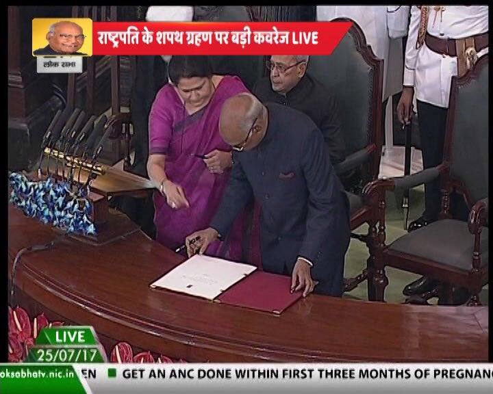 Immediately after the oath taking ceremony, Kovind, 71, exchanged the chair with Mukherjee to take over the top constitutional post of India - as the head of the state and supreme commander of the Indian Armed forces.