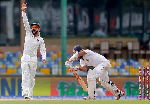 Sri Lanka were delivered two quick blows with the skipper Chandimal and Kusal Mendis both dismissed in consecutive overs by Jadeja and Umesh Yadav. (Photo: AP)