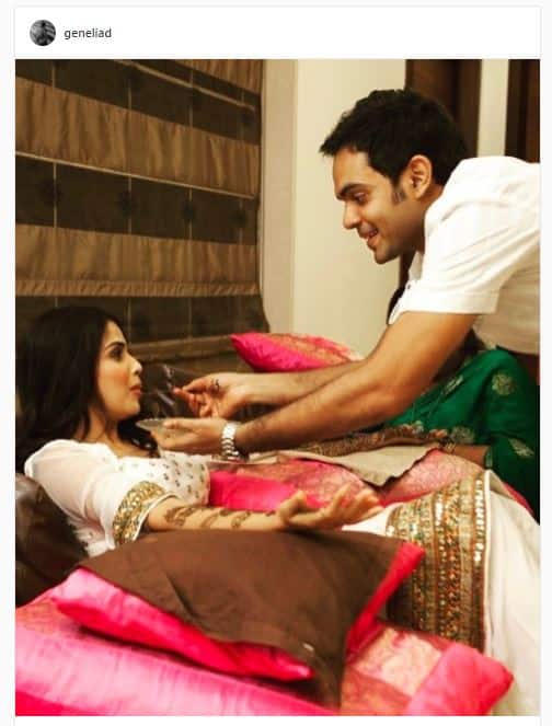 Genelia D'souza having sweets from her brother 