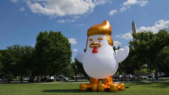 Indian-origin activist places giant inflatable Trump chicken Indian-origin activist places giant inflatable Trump chicken