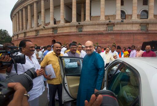 It was the first meeting of the BJP parliamentary party attended by Shah after being elected from Gujarat to the Rajya Sabha. (Photo: AP)