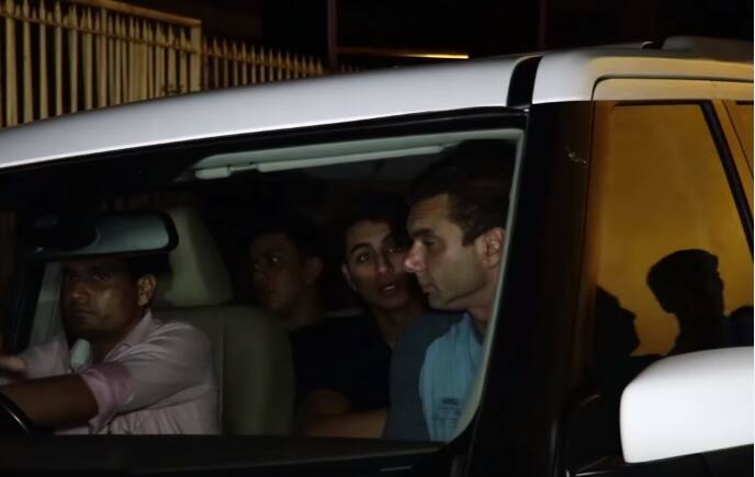 Ibrahim was then spotted leaving with Sohail Khan and his son. (Picture taken from Viralbollywood's video on YouTube. )