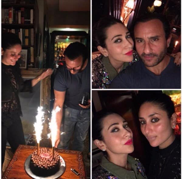Karishma shared pictures of the party on instagram, where she can be seen posing with sister Bebo and birthday boy Saif.  Image: Instagram