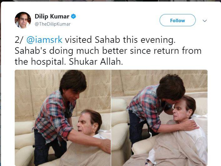 Dilip Kumar's wife Saira Banu took to Twitter and shared some adorable pictures of Shah Rukh and Dilip Kumar. (ABP News Image)