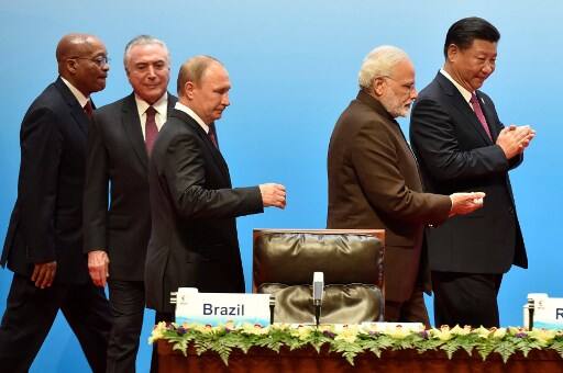 From L-R: South Africa's President Jacob Zuma, Brazilian President Michel Temer, Russian President Vladimir Putin, Indian Prime Minister Narendra Modi, and Chinese President Xi Jinping attend the BRICS Business Council and signing ceremony at the BRICS Summit in Xiamen (AFP)