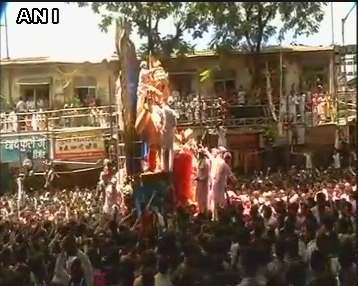 The prime locations for immersion are Girgaum Chowpatty, Juhu beach, Powai lake, Dadar Chowpatty, Madh jetty and Marve in Malad. (Idol immersion procession of #LalbaugChaRaja. PIC/ANI.)