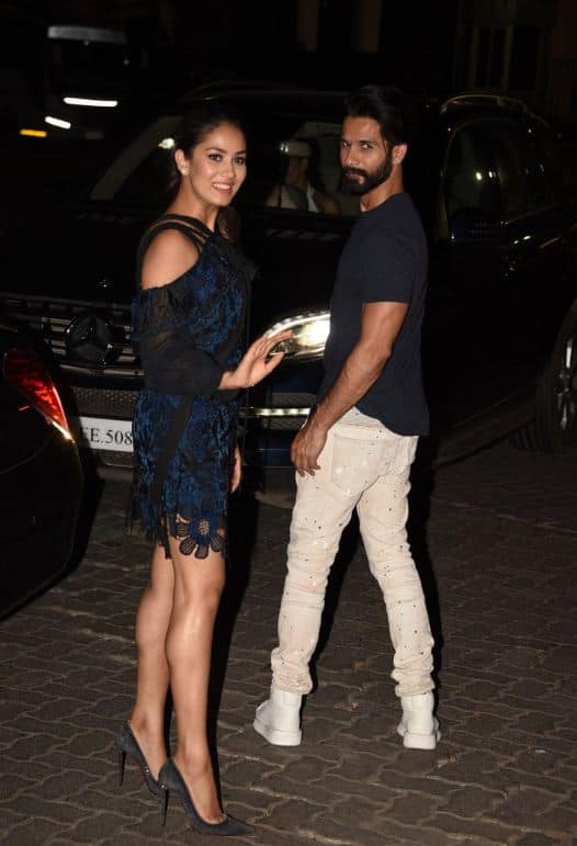 Mira and Shahid were snapped twinning with each other at the party venue. (Image Courtesy - Manav Manglani)
