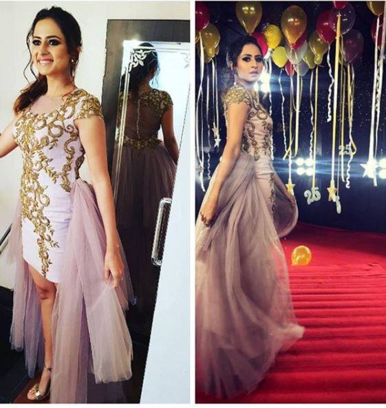 So beautiful! Sargun Mehta was roped in a light purple gown studded with amazing golden work. The beauty walks in the red carpet with all her charm. (Image Courtesy- Instagram)