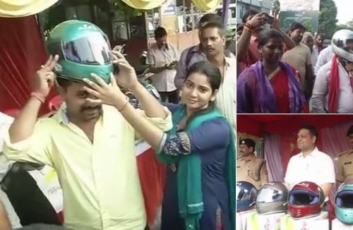 Lucknow: On Karva Chauth UP Police gifted helmets to wives whose husbands were caught driving without one Lucknow: On Karva Chauth UP Police gifted helmets to wives whose husbands were caught driving without one