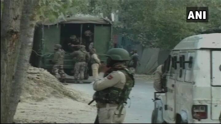 Police sources said at least one more soldier was also injured in the encounter in Paribal village.  The gun battle erupted as the security forces surrounded the village early on Wednesday following specific inputs about the militants' presence inside a house. (Image: ANI)