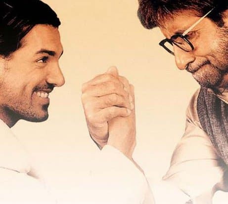 John Abraham shared this picture with Amitabh and wrote on Twitter, 'To the man who held my hand when I started my career. I will always stand by you.. Happy Birthday Sir. #AmitabhBachchan #Happy75thBirthdayABSir.' (Twitter@TheJohnAbraham)