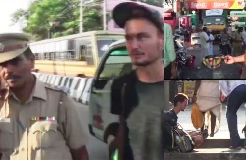 Russian tourist forced to beg outside temple, after his ATM Card was blocked, received help from police Russian tourist forced to beg outside temple, after his ATM Card was blocked, received help from police