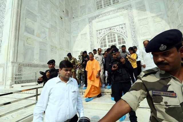 The visit comes in the backdrop of statements by BJP leaders saying the 17th century Mughal-built Taj was a blot on Indian culture and history. / Courtesy: Yogi Twitter
