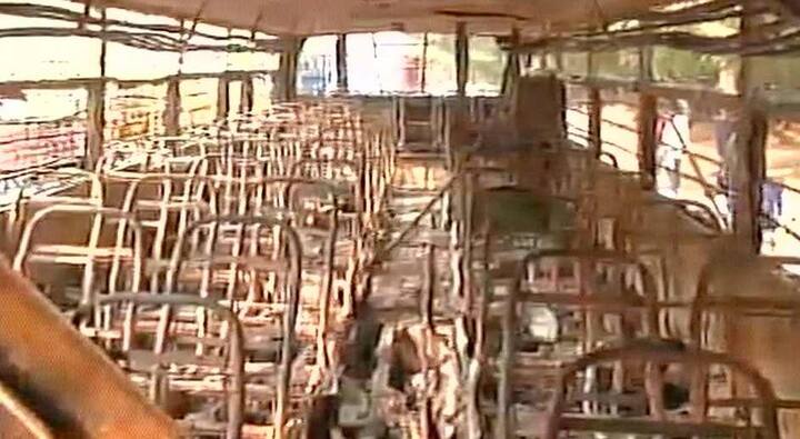 The bus was charred and completely burnt even before fire tenders could reach the spot /ANI IMAGE