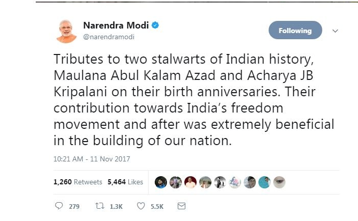 PM Modi pays tribute to Azad, Kripalani PM Modi pays tribute to Azad, Kripalani