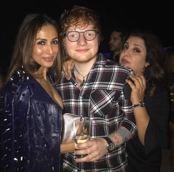 Malaika Arora too played with the lyrics of the song. She wrote: “He loves the shape of us ...... the absolutely adorable #edsheeran n the hostess herself @farahkhankunder !”
