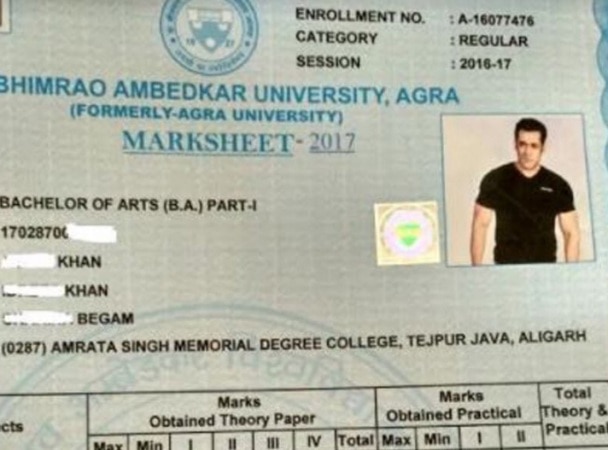Salman Khan appears for BA exam in Agra university? Salman Khan BA marksheet Salman Khan appears for BA exam in Agra university?