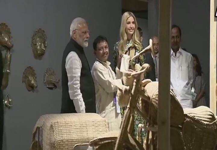 External Affairs Ministry spokesperson Raveesh Kumar tweeted along with a picture of the two with the caption - Women first, Prosperity for all. PM @narendramodi met @IvankaTrump, Advisor to the US President and Leader of the US delegation, ahead of the inauguration of #GES2017 in Hyderabad. (Image: ANI)
