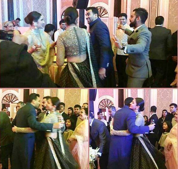 Virat Kohli and Anushka Sharma greeting the couple at the reception. Image: Instagram (virushka_nation)