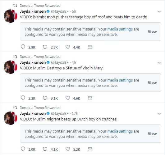 Trump re-tweets far-right leader’s anti Muslim videos Trump re-tweets three anti Muslim videos posted by far-right leader