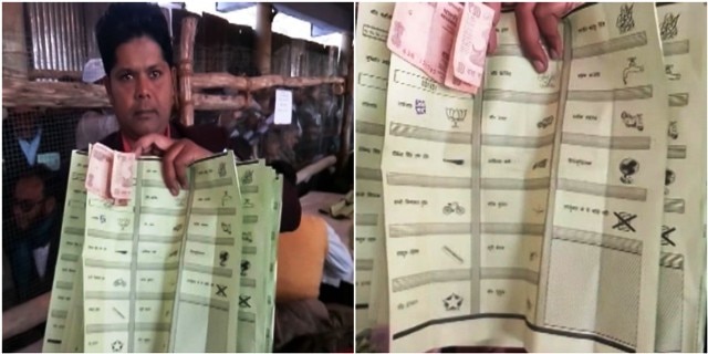 UP Civic Elections Results 2017, notes attached to ballot papers UP civic poll results: Opposition parties accuse BJP candidate in Moradabad of attaching 10 rupee notes to ballot papers